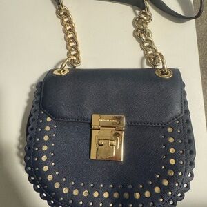 Michael Kors Navy Blue Handbag with Gold Accents